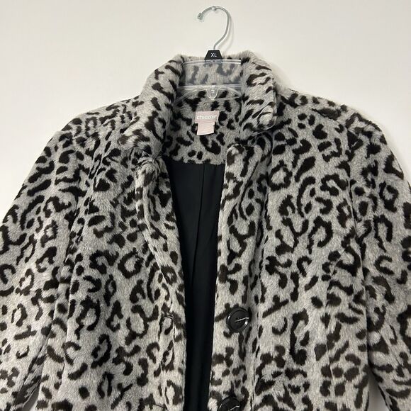 Chico’s Leopard Print Coat Faux Fur Waist Tie Button - Size 1 Womens 8/10 - Picture 2 of 11